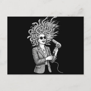 Modern Medusa Using Hair Dryer Funny Mythology Ill Postcard