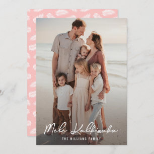 Modern Mele Kalikimaka Palm Leaves Pink Photo Holiday Card