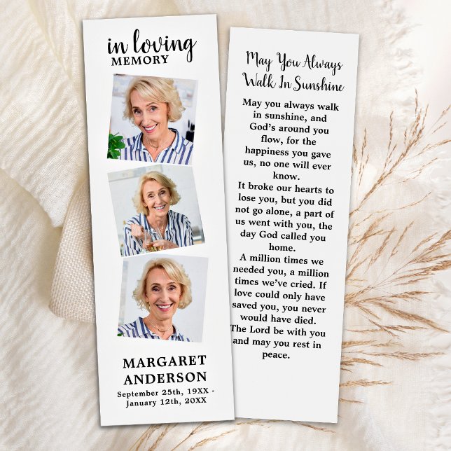 Modern Memorial 3 Photo Funeral Poem Bookmark (Creator Uploaded)