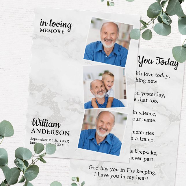 Modern Memorial 3 Photo Funeral Prayer Card (Creator Uploaded)