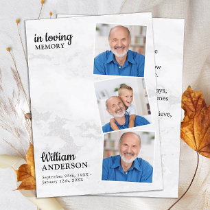 Modern Memorial 3 Photo Funeral Prayer Card Marble