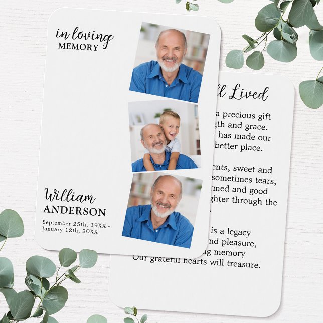Modern Memorial 3 Photo Funeral Prayer Cards (Creator Uploaded)