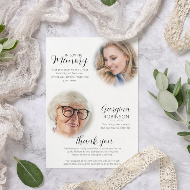 Modern Memorial Before & After Photo Thank You Card (Creator Uploaded)