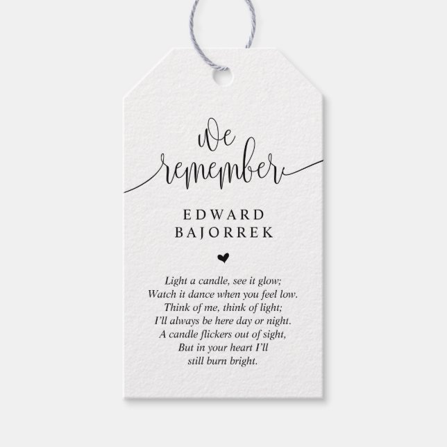 Modern, Memorial Candle, Funeral Service Tag (Front)