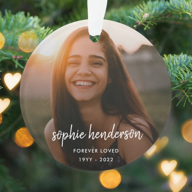 Modern Memorial | Forever Loved Photo Tribute Ornament (Creator Uploaded)
