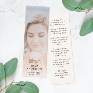 Modern Memorial   Funeral Poem Bookmark Card