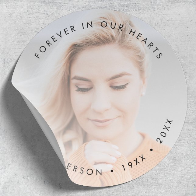 Modern Memorial Funeral Tribute Photo Classic Round Sticker (Creator Uploaded)