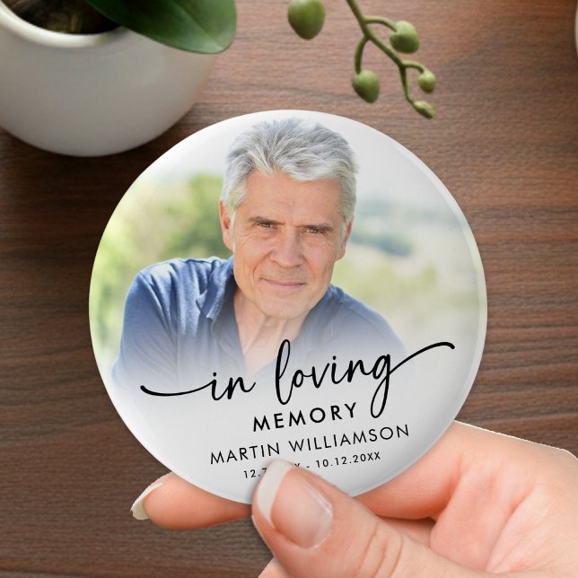 Modern Memorial In Loving Memory Photo Keepsake 6 Cm Round Badge (Creator Uploaded)