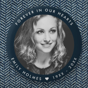 Modern Memorial   Navy Blue Funeral Favour Photo 6 Cm Round Badge