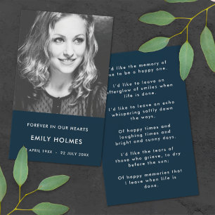 Modern Memorial   Navy Blue Funeral Poem Card