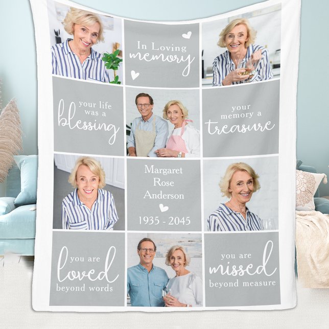 Modern Memorial Personalised 6 Photo Collage Fleece Blanket (Creator Uploaded)