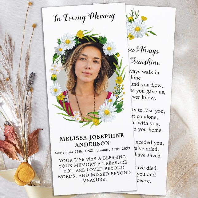 Modern Memorial Photo Floral Funeral Prayer Card (Creator Uploaded)