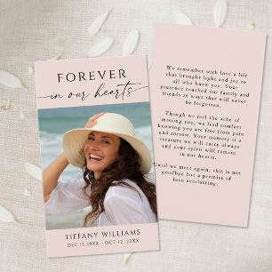 Modern Memorial Photo Forever Hearts Prayer Card