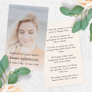Modern Memorial Photo Funeral Poem or Prayer Card