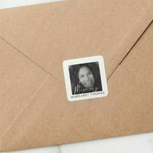 Modern Memorial Photo Funeral Square Sticker