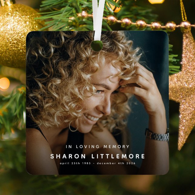 Modern Memorial Photo Keepsake Christmas Metal Tree Decoration (Creator Uploaded)