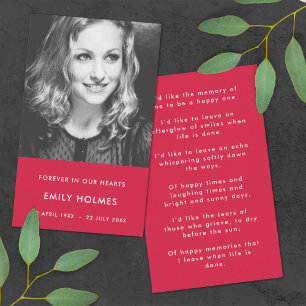 Modern Memorial   Pink Funeral Poem or Prayer Card