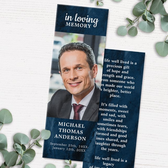 Modern Memorial Poem Blue Marble Funeral Bookmark (Creator Uploaded)