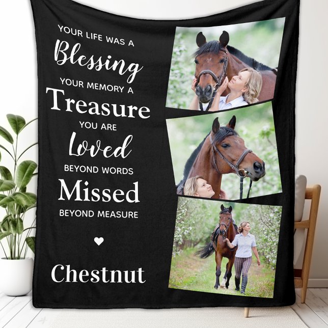 Modern Memorial Remembrance Personalised 3 Photo Fleece Blanket (Creator Uploaded)