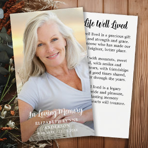 Modern Memorial Simple Photo Funeral Prayer Cards