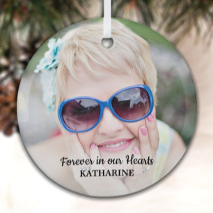 Modern Memorial Simple Remembrance Photo Glass Orn Tree Decoration