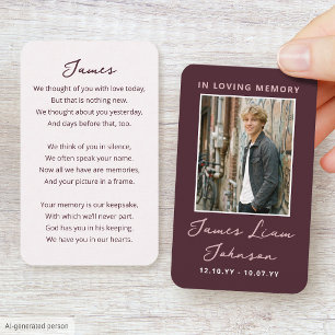 Modern Memorial Sympathy Photo Card Burgundy