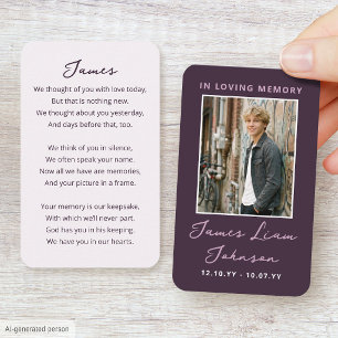 Modern Memorial Sympathy Photo Card Script Purple