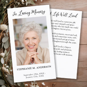 Modern Memorial Sympathy Photo Funeral Prayer Card