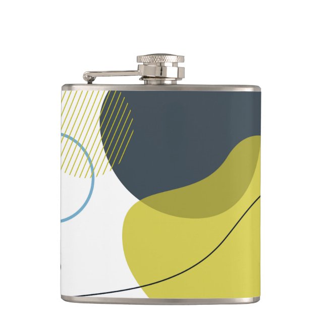 Modern, Memphis, cool, unique, trendy illustration Hip Flask (Front)