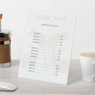 Modern men salon simple elegant white service menu pedestal sign