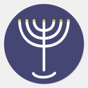 Modern Menorah White Navy Gold Graphic Classic Round Sticker