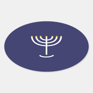Modern Menorah White Navy Gold Graphic Oval Sticker