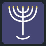 Modern Menorah White Navy Gold Graphic Square Sticker<br><div class="desc">Hebrew Menorah Sticker. Navy,  White,  Gold. Transferable and customisable.</div>