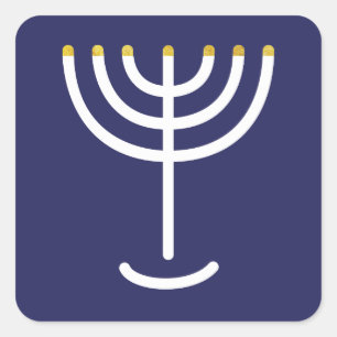 Modern Menorah White Navy Gold Graphic Square Sticker
