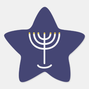 Modern Menorah White Navy Gold Graphic Star Sticker