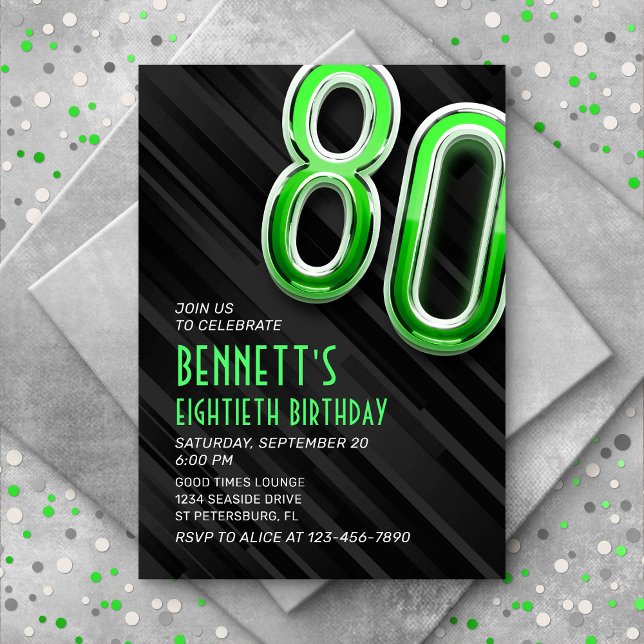 Modern Mens 80th Birthday Invitation (Creator Uploaded)