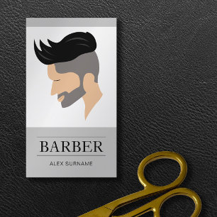 Modern Men's Hair Style Illustration Grey Barber Business Card