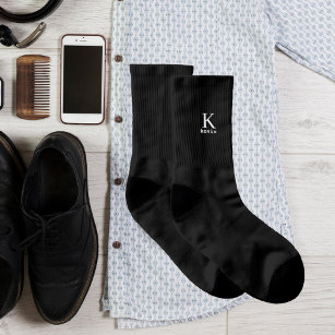 Modern mens monogram name black and white elegant socks