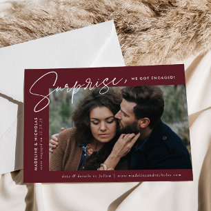 Modern Merlot Surprise Photo Engagement Announcement