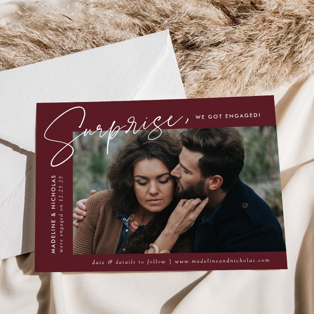 Modern Merlot Surprise Photo Engagement Announcement (Creator Uploaded)