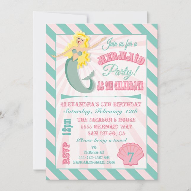Modern Mermaid Birthday Party Invitation (Front)
