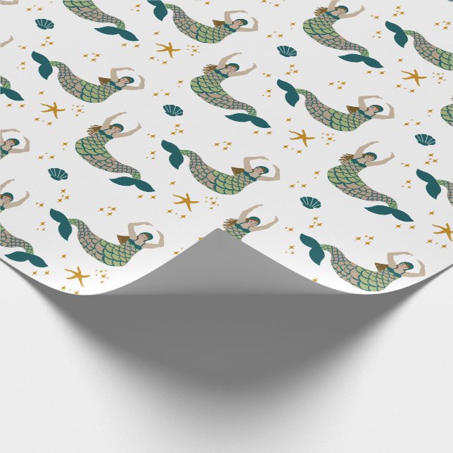 Modern Mermaid Siren Theme Illustration Print   Wrapping Paper (Corner)