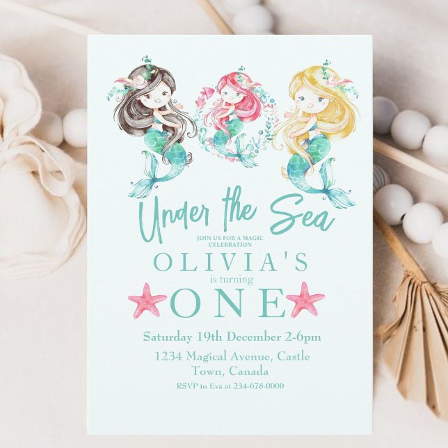 Modern  Mermaid Themed Birthday Party  Invitation (Creator Uploaded)
