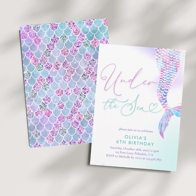 Modern Mermaid Under the Sea Birthday Invitation (Creator Uploaded)