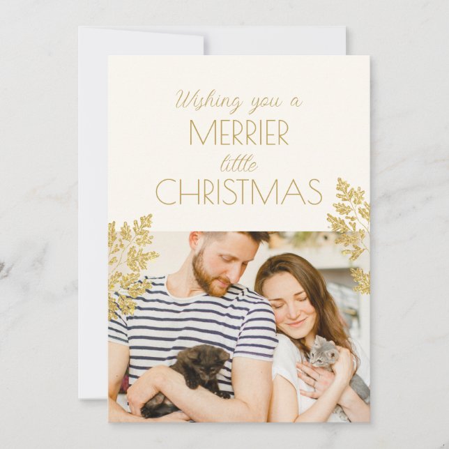 Modern Merrier Little Christmas One Photo Kittens Holiday Card (Front)