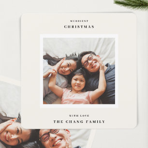 Modern Merriest Christmas Beige Frame Photo Square Holiday Card