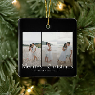 Modern Merriest Christmas Couples Photo Ceramic Ornament