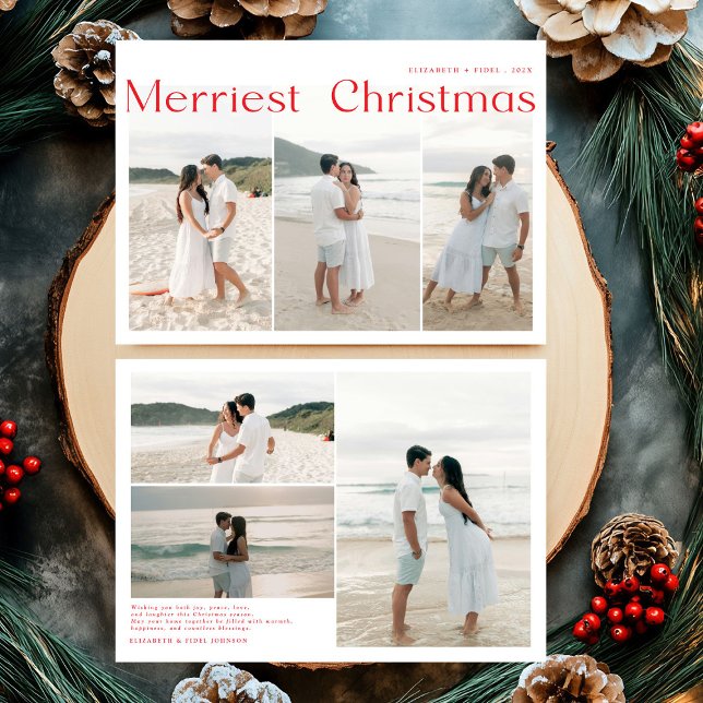 Modern Merriest Christmas Couples Photo Holiday Card (Creator Uploaded)