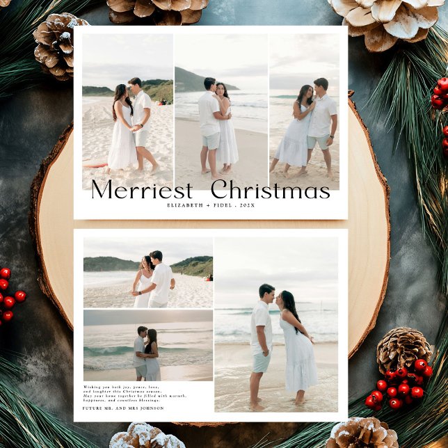 Modern Merriest Christmas Couples Photo Holiday Card (Creator Uploaded)