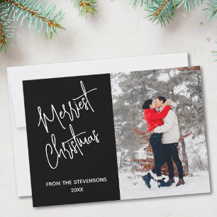 Modern Merriest Christmas Photo Black Holiday Card